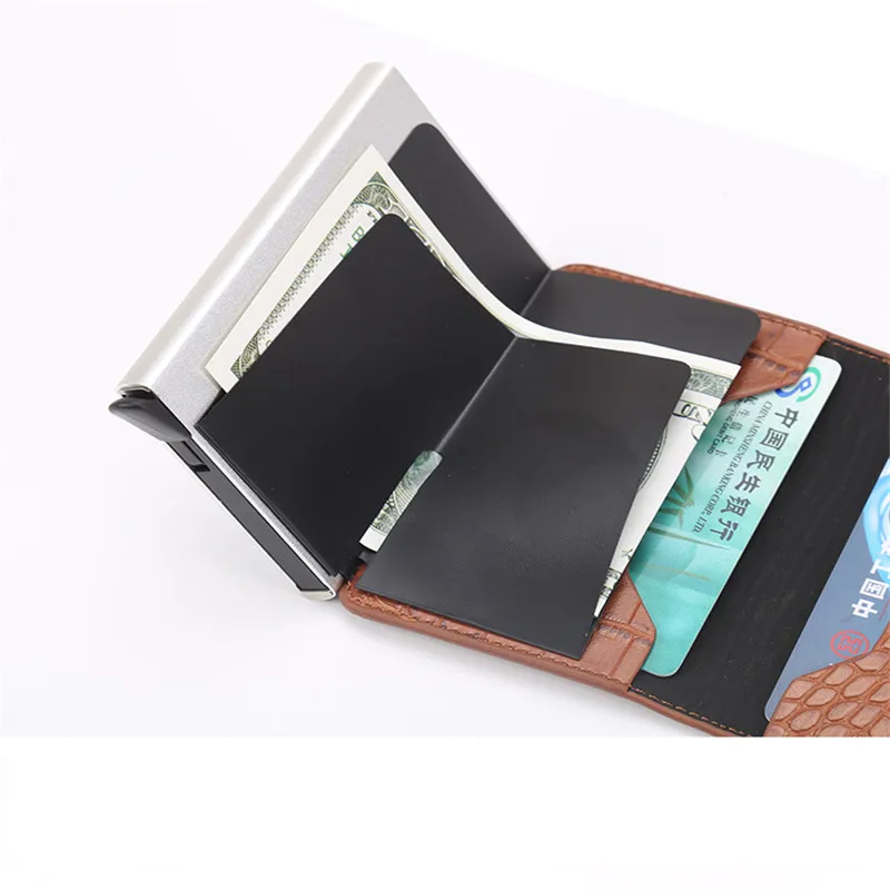Фото Автоматические Алюминиевые кошельки RFID мужской кошелек для карт визитница Автоматические Алюминиевые кошельки RFID мужской кошелек для карт визитница