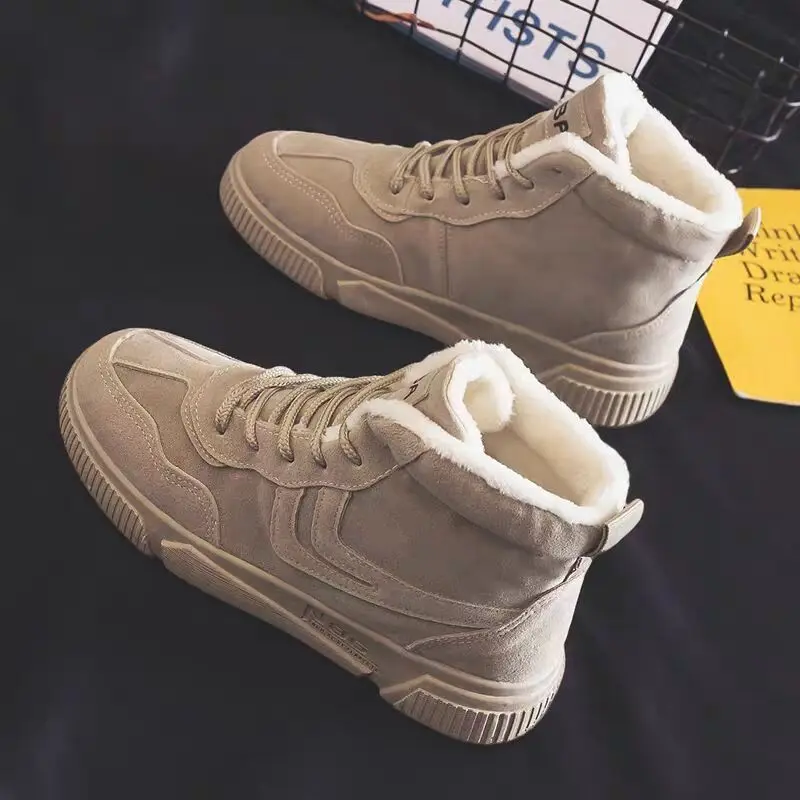 

Winter Plus Velvet Thick Warm Cotton British Style High-top Boots Korean Men's Shoes Mid-cut Snow Boots Tooling Boots