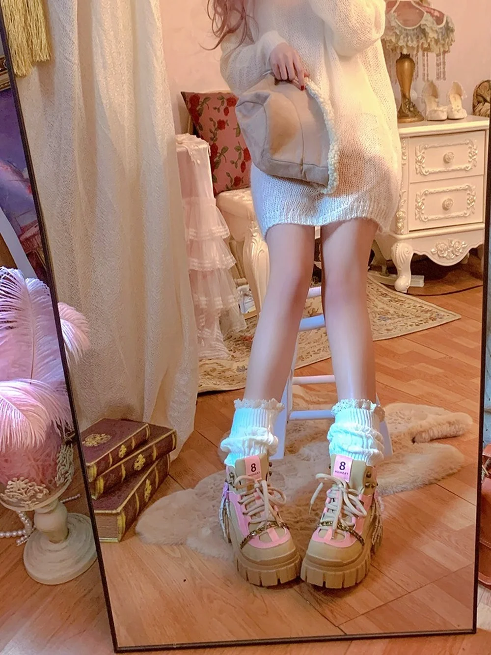 Женские ботильоны с круглым носком и бантом в японском стиле | Обувь