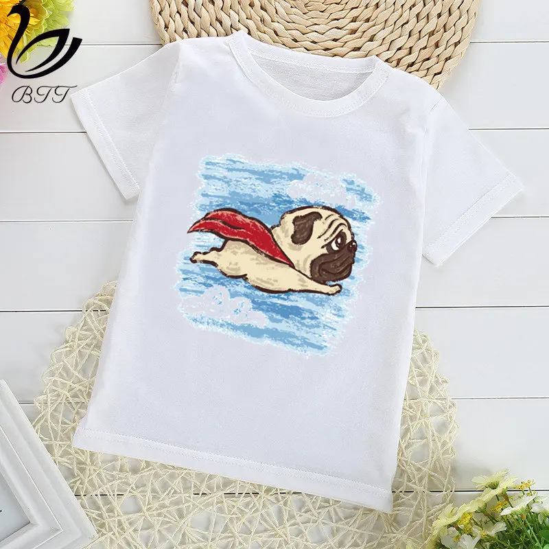 Летние топы для мальчиков и девочек акварельная Футболка с принтом мопса детская