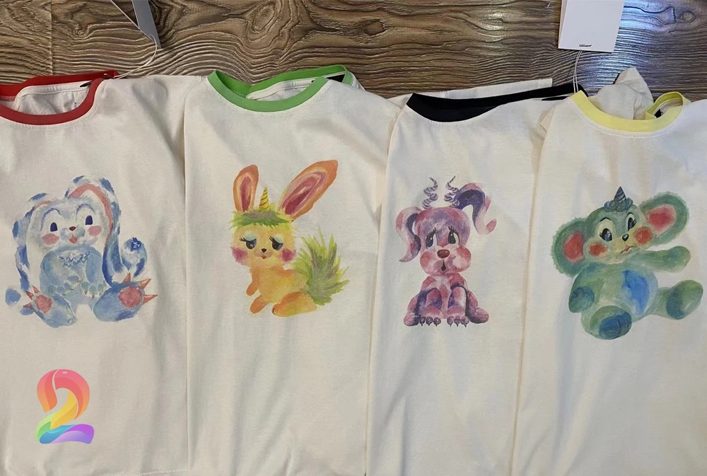 

Welldone Animal Watercolor Graffiti Print Short Sleeve T Shirt Men Women High Quality Round Neck Tees WE11DONE Casual T Shirts