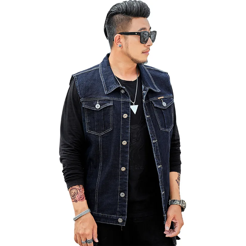 

Oversized men's fat denim waistcoat with enlarged stretch sleeve less top slim waistcoat fat man jacket