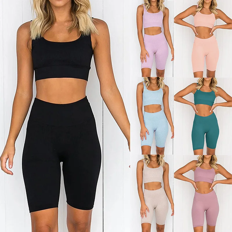 

2pcs/set Yoga Sets Women Seamless Shorts High Waisted Sports Pants Outdoor Biker Leggings Women Sports Gym Set