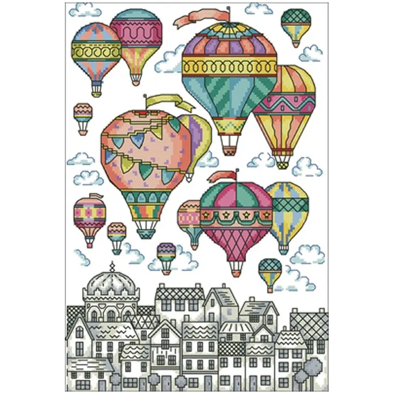 

Hot air balloon town patterns Counted Cross Stitch 11CT 14CT 18CT DIY Cross Stitch Kits Embroidery Needlework Sets home decor