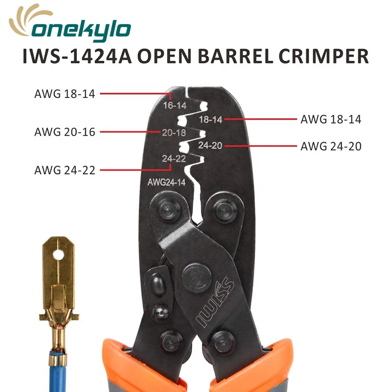 IWS-1424A Wire Clamp Open Barrel Terminal Crimper Plier Tool for Molex Style DELPHI AMP TYCO Terminals 24-14 AWG IWISS pliers