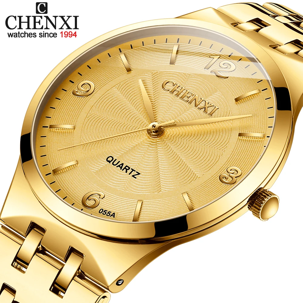 

CHENXI Gold Watch Men Women Top Brand Luxury Waterproof Mens Watches Golden Quartz Stainless Steel Wrist Watch Relogio Masculino