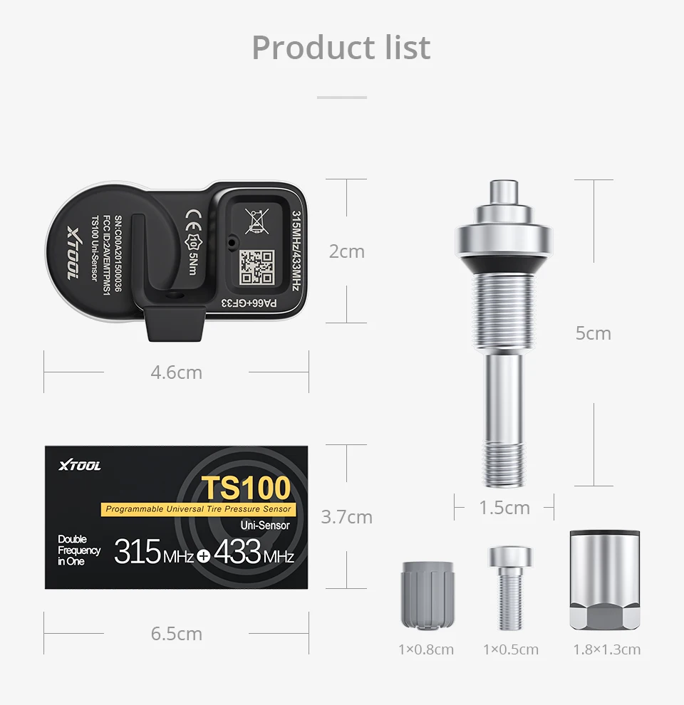 

XTOOL TS100 Sensors 433 MHz 315 MHz XTOOL Sensors Tyre Analysis work with TP150 and TP200 More durable and Better Quality