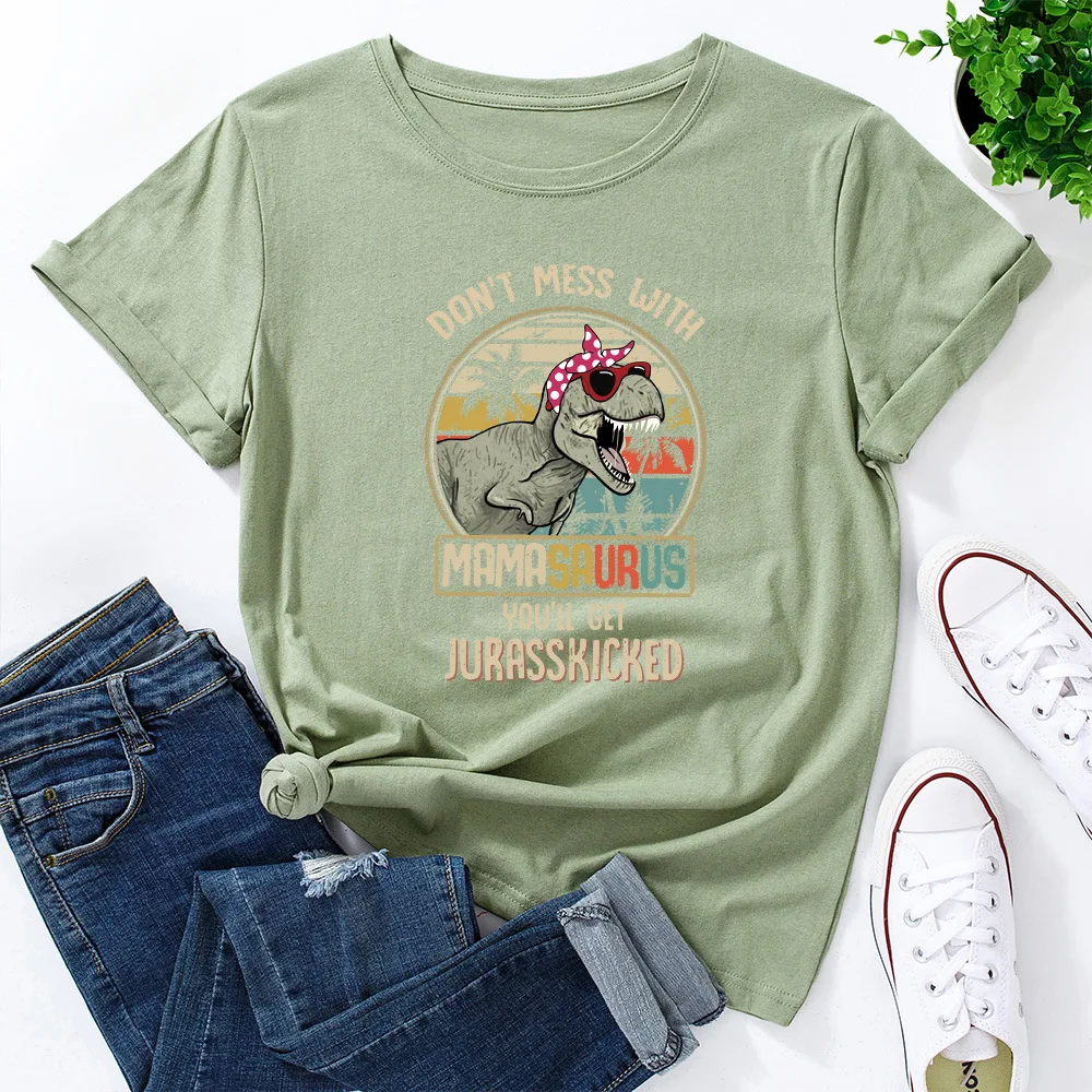 

Women Casual Crew Neck Short Sleeve Tops 2021 Summer Dinosaur Print Basic T-shirt Pullover Street Wear Oversize T-Shirt Tees 5XL