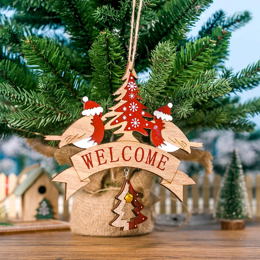 Деревянная Рождественская елка с буквенным принтом подвеска бубенчиками