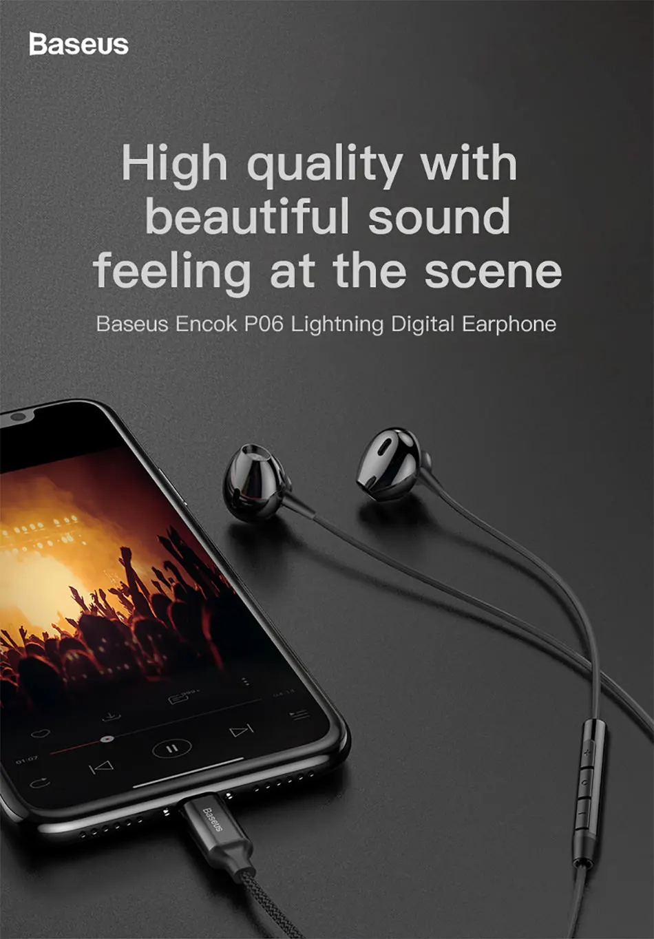 Baseus P06 проводные стерео наушники для iPhone X 8 7 бас звук Hifi наушники для iPhone Lightning Jack наушники с микрофоном для ios