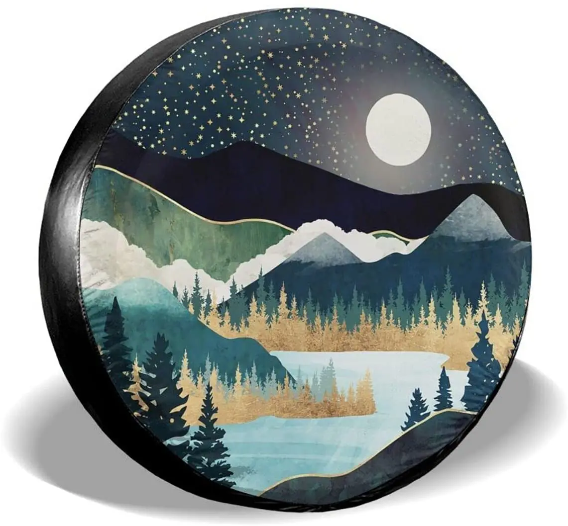 

cozipink Mountains Nature Scenery Spare Tire Cover Star Lake Landscape Wheel Protectors Weatherproof Wheel Covers