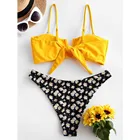 Купальный костюм женский, с цветочным принтом, с V-образным вырезом, из двух частей, бикини, купальники, пляжная одежда, купальный костюм для женщин, бразильский