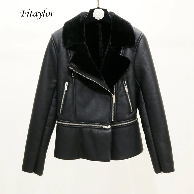 Fitaylor Женская куртка из овечьей кожи утолщенная верхняя одежда искусственной на