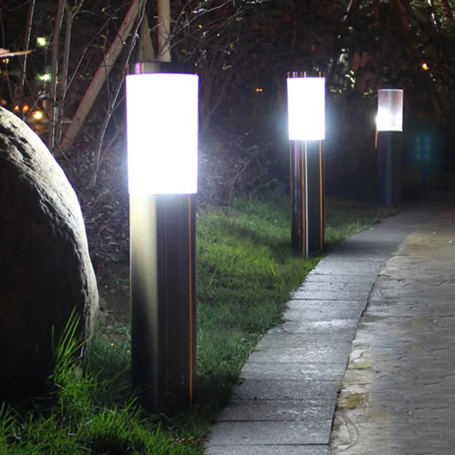 

E27 Stainless Steel Lawn Lamp Outdoor Waterproof Bollard Light Villa Garden Fence Post Landscape Pathway Pillar Light