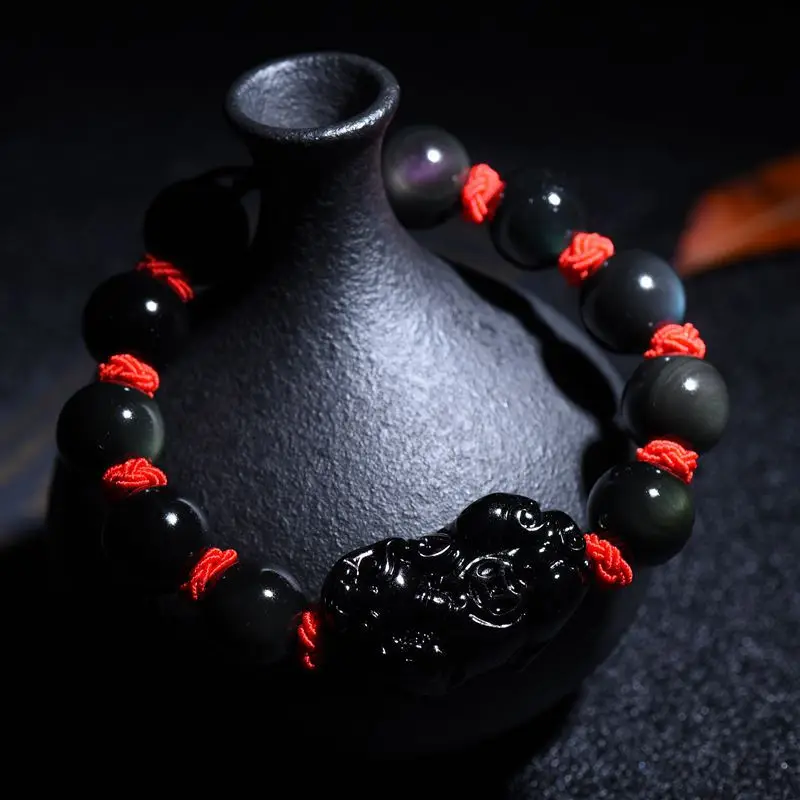 Натуральный Радуга обсидиановый глаз PiXiu браслет ручной работы Braide Brave войска