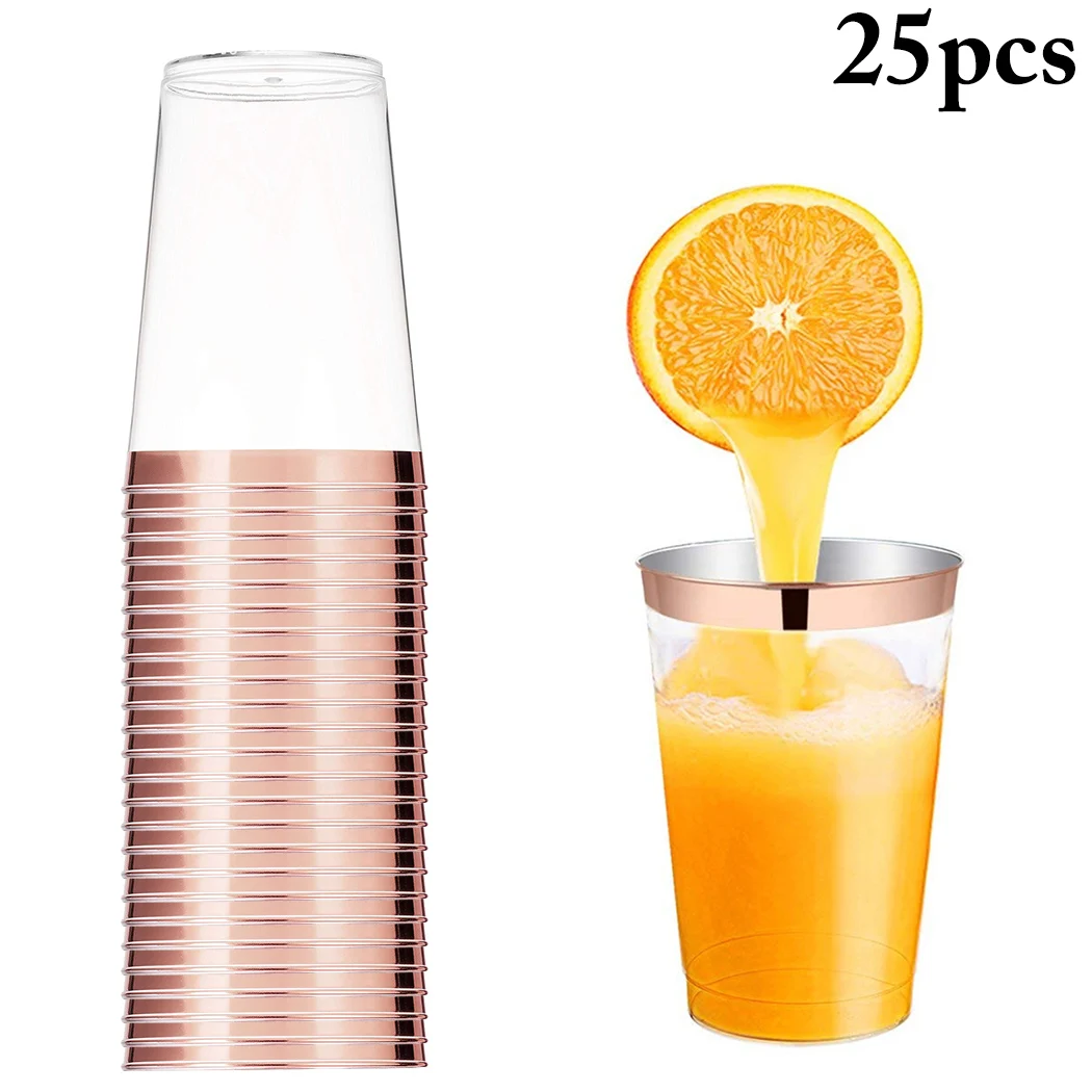 

25PCS 12oz New Disposable Transparent Bronzing Party Cup Drinking Cup Clear Disposable Plastic Cups Party Cups For Wedding
