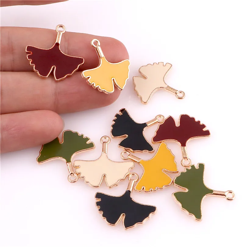 30 шт. сплав эмаль капля масла Цвета листьев гинкго билоба (фасовка по фурнитурой