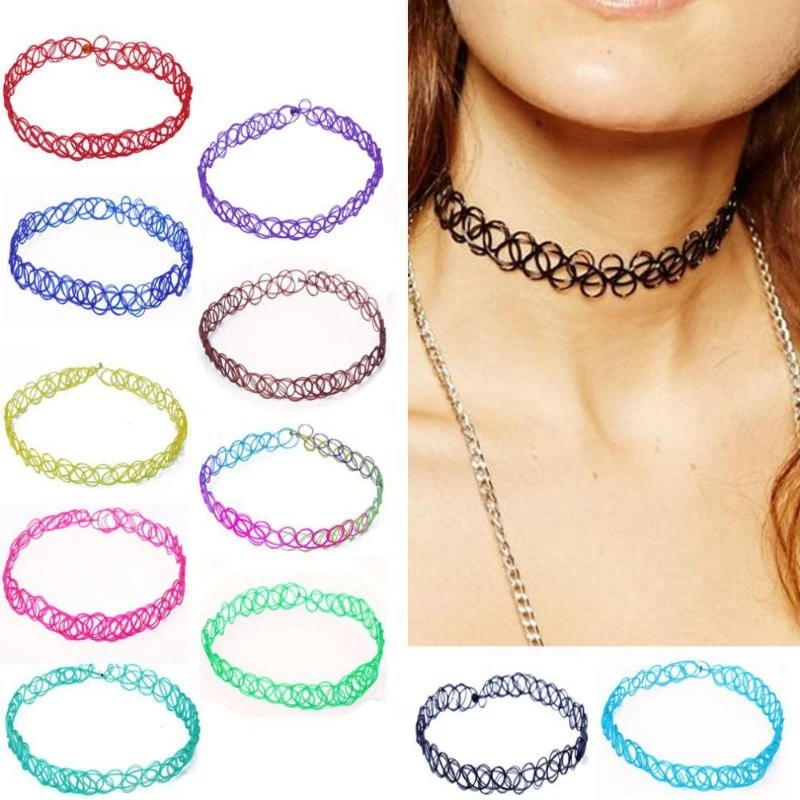 

12Pcs/set Fishline Choker Necklaces For Women Teens Girls Stretch Gothic Punk Elastic Hollow Chocker Necklace Fashion Jewelry