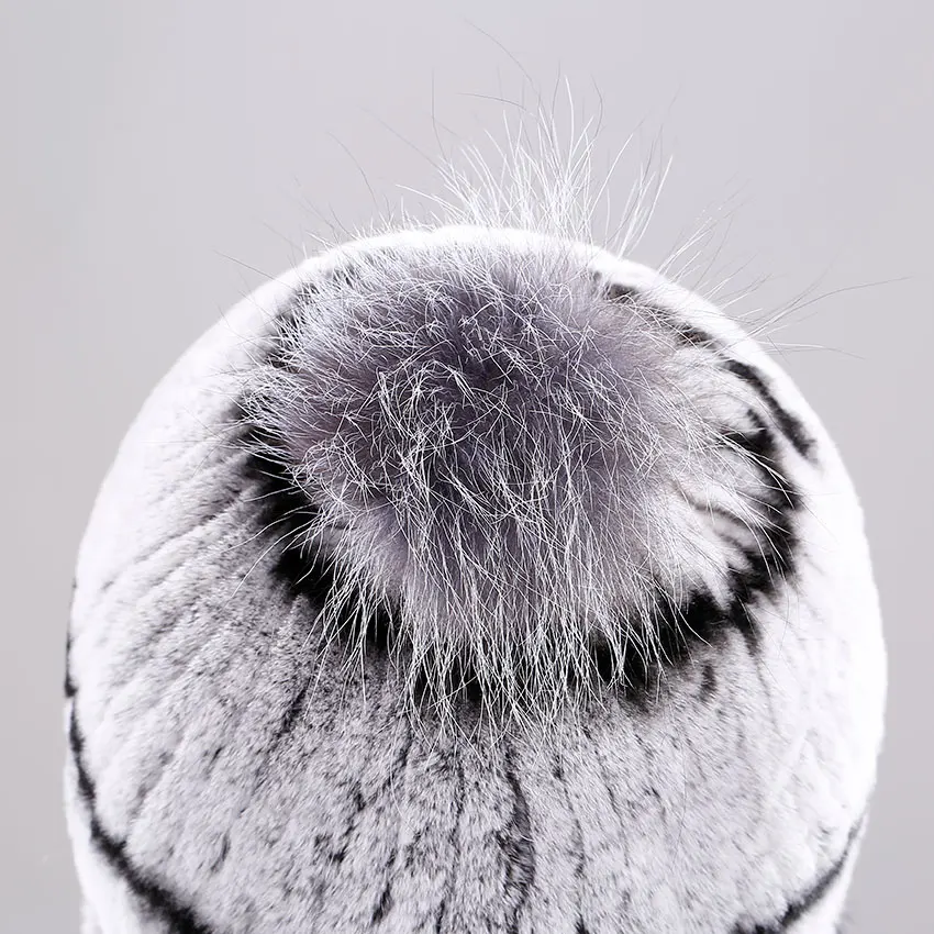 ICYMI Настоящий мех кролика шапка с ушами эластичные вязаные женские зимние