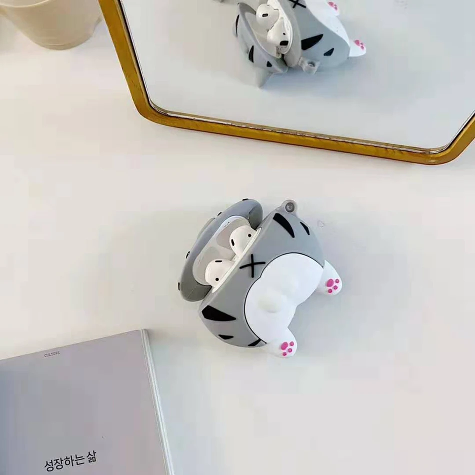 Чехол для AirPods, 3D сетчатый красный Забавный чехол с милым мультяшным котом серого цвета, задняя крышка для Airpods 2/i10/i11 TWS, защитный чехол