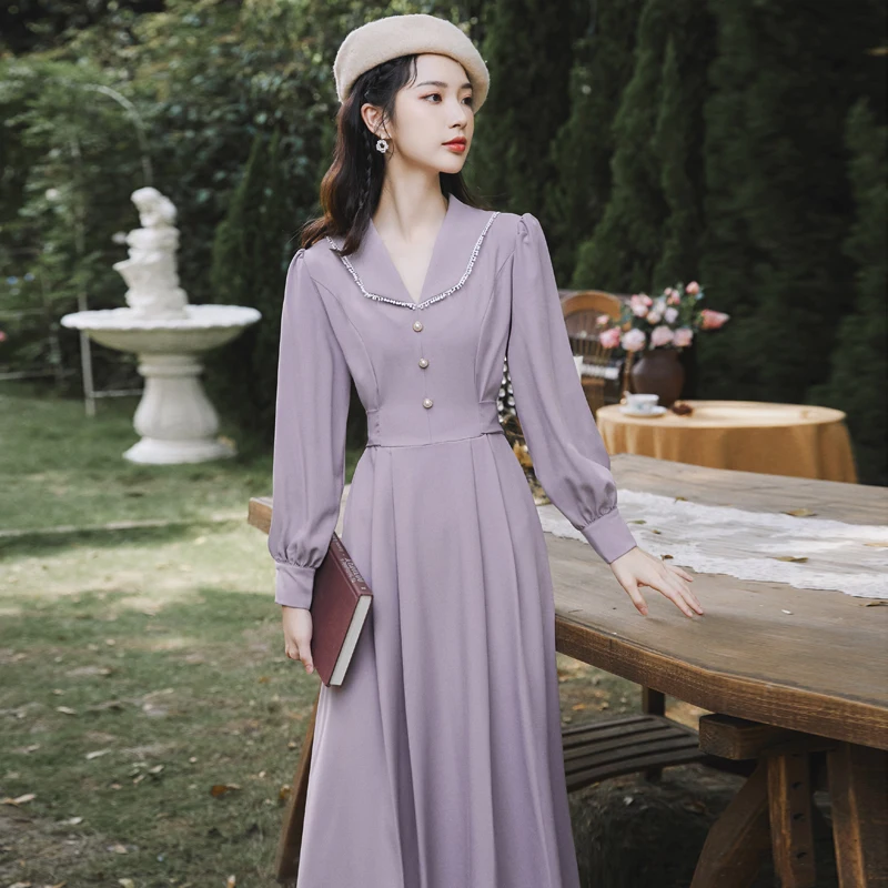 

Women's Clothing Dresses for Women Vintage Dress Purple Dress Long Sleeve Dress