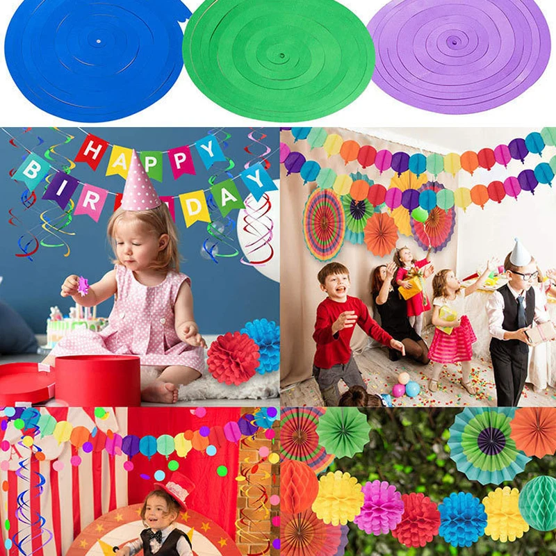 28 шт. День Рождения украшения висит Бумага вентиляторы подвесной завиток в