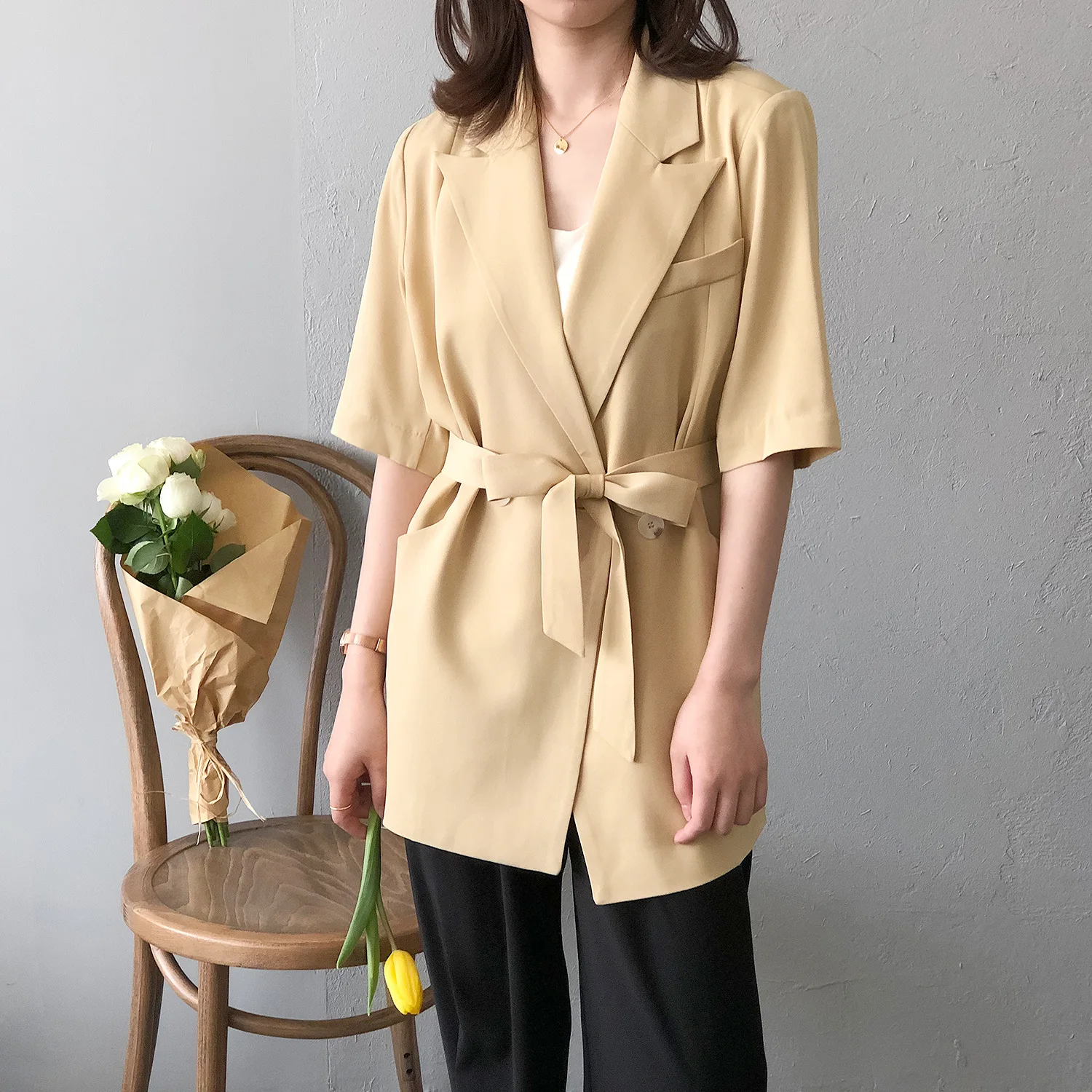 Летние тонкие костюм с блейзером пальто Для женщин офисная одежда короткими