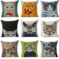 anthropomorphic cat headshot pattern linen pillowcase cushion cover throw pillow covers home textiles living room decor 4545cm