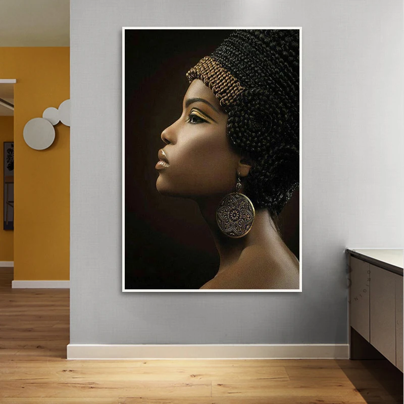 

Nordic African Black Woman Oil Elegant Women Canvas Print Poster Painting Picture Wall Art for Living Room Bedroom Home Decor