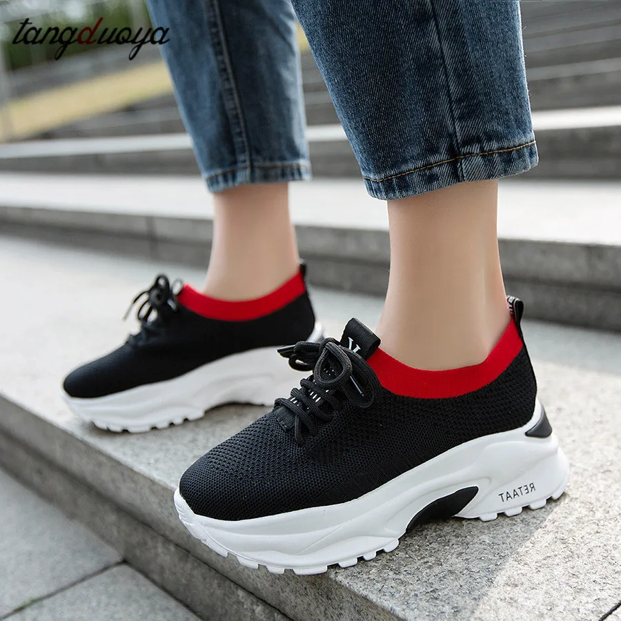 Женские кроссовки на платформе удобные женские носки легкие дышащие спортивные