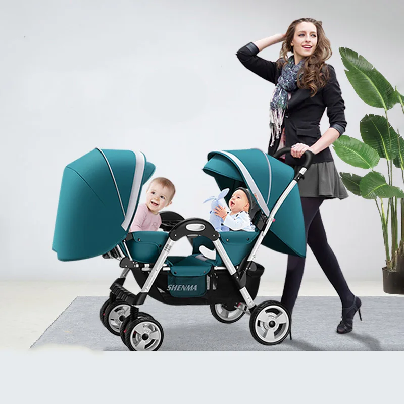 

Twin Baby Stroller Four-wheel Shock Absorber Baby Can Sit Reclining Multi-range Adjustment Double Stroller Foldable Dolly Carts