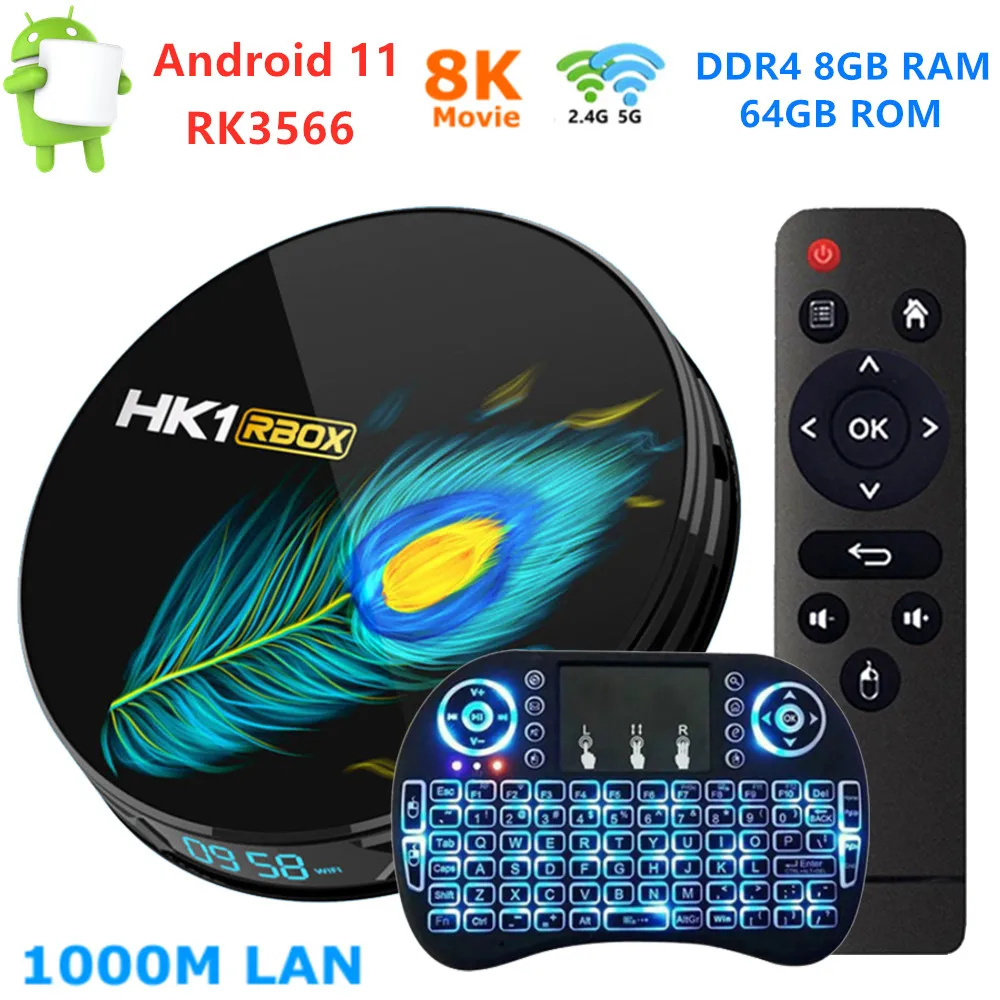

HK1RBOX TV BOX Android 11.0 Smart TV Box RK3566 DDR4 RAM 8GB 64GB 2.4G/5G WiFi 1000M BT 4.1 Set Top Box 8K HD Media Player