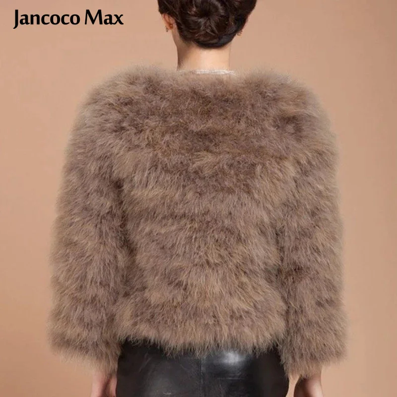 

Jancoco Max Real Ostrich Feather Coat Women High Quality AA Lady Genuine Turkey Fur Coat S1003