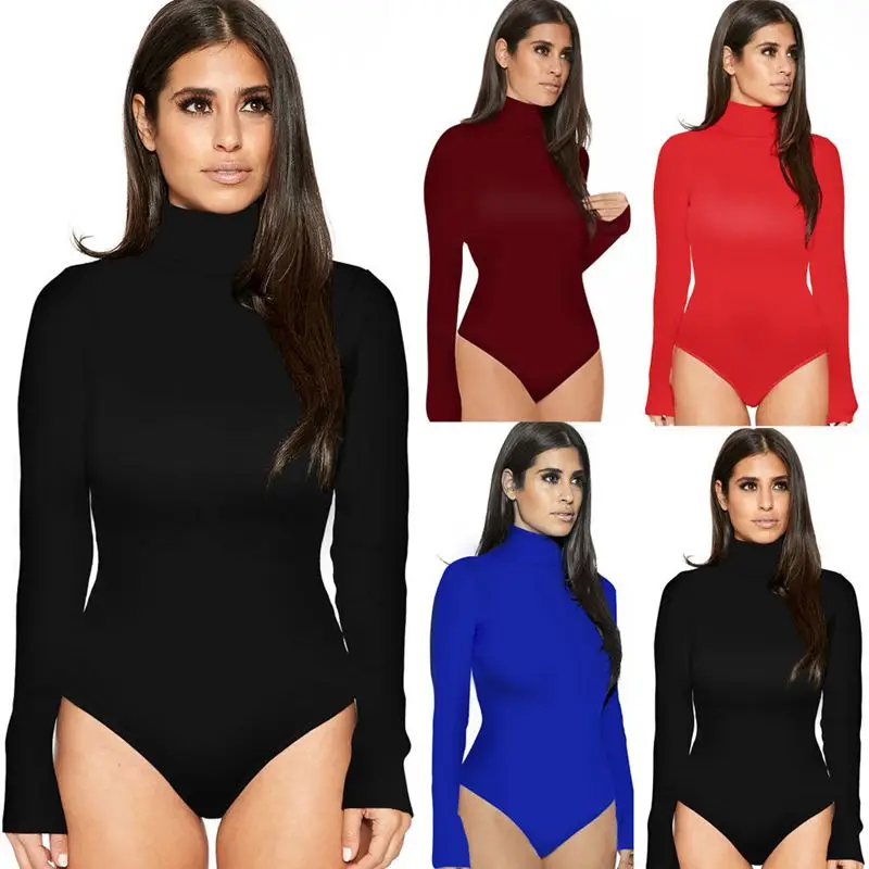 Женское боди с длинным рукавом эластичное женское трико топы комбинезон высоким