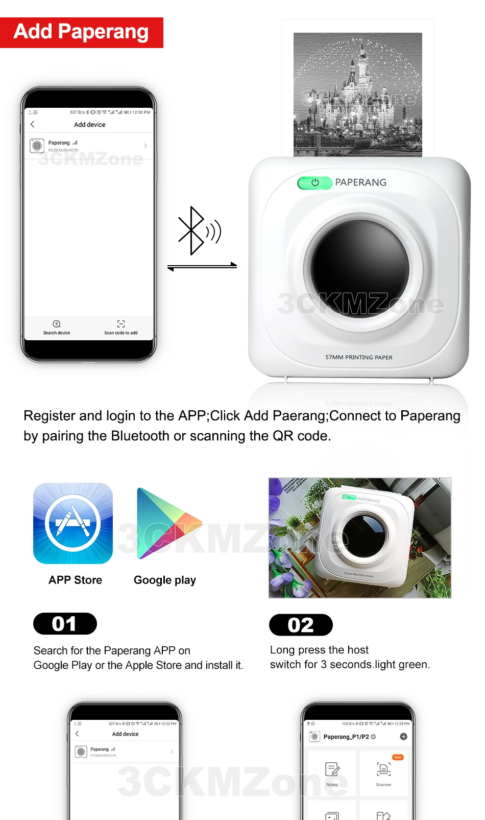 Карманный безчернильный принтер PAPERANG P1 Mini Bluetooth 4,0 термальный фото телефон карманный принтер для Android iOS Телефон GZM5807
