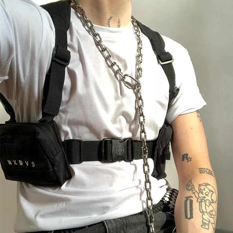 Kanye West-Bolso táctico Unisex para el pecho, ropa de calle, chaleco de herramientas funcional, bolsas de dos bolsillos, riñonera