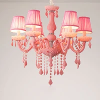 e14 led modern art deco iron crystal glass fabric pink suspension luminaire lampen lustre pendant lamp pendant light for foyer