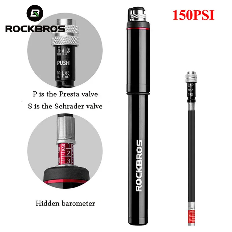 ROCKBROS Портативный Велосипедные насосы 150PSI Presta/Schrader (Шрадер) шоссейный велосипед MTB