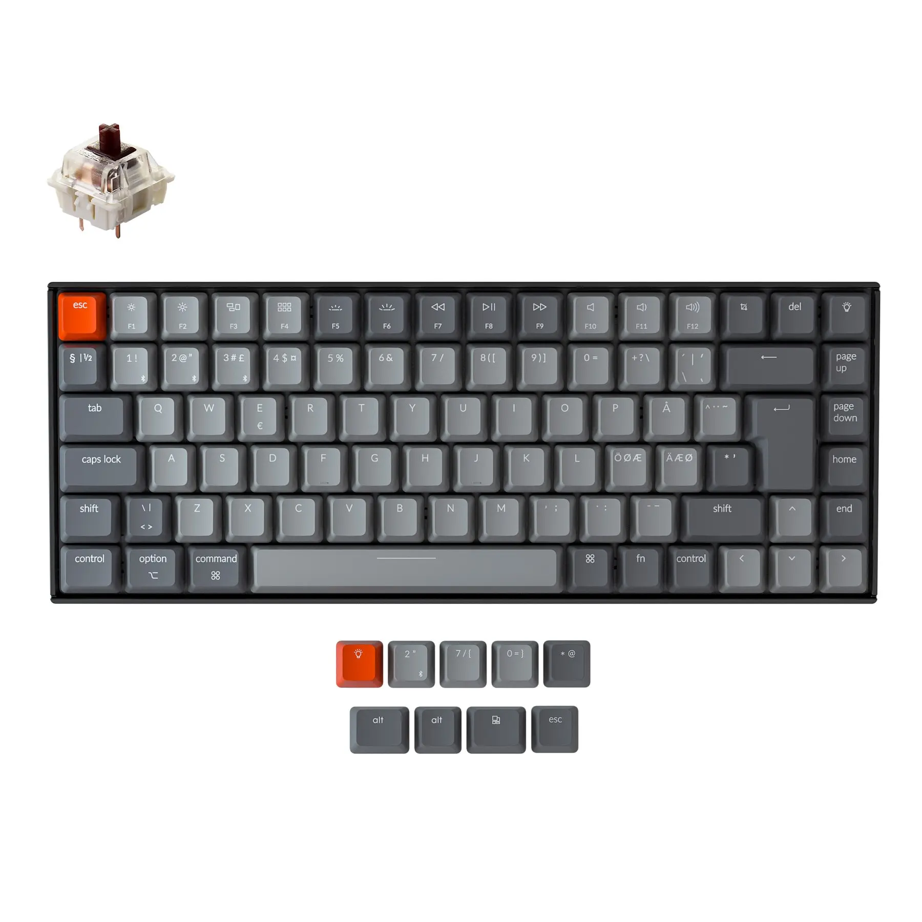 

Keychron K2 A BO V2 Wireless Mechanical Keyboard (Nordic ISO Layout) White Backlit Gateron Switch for Mac Windows
