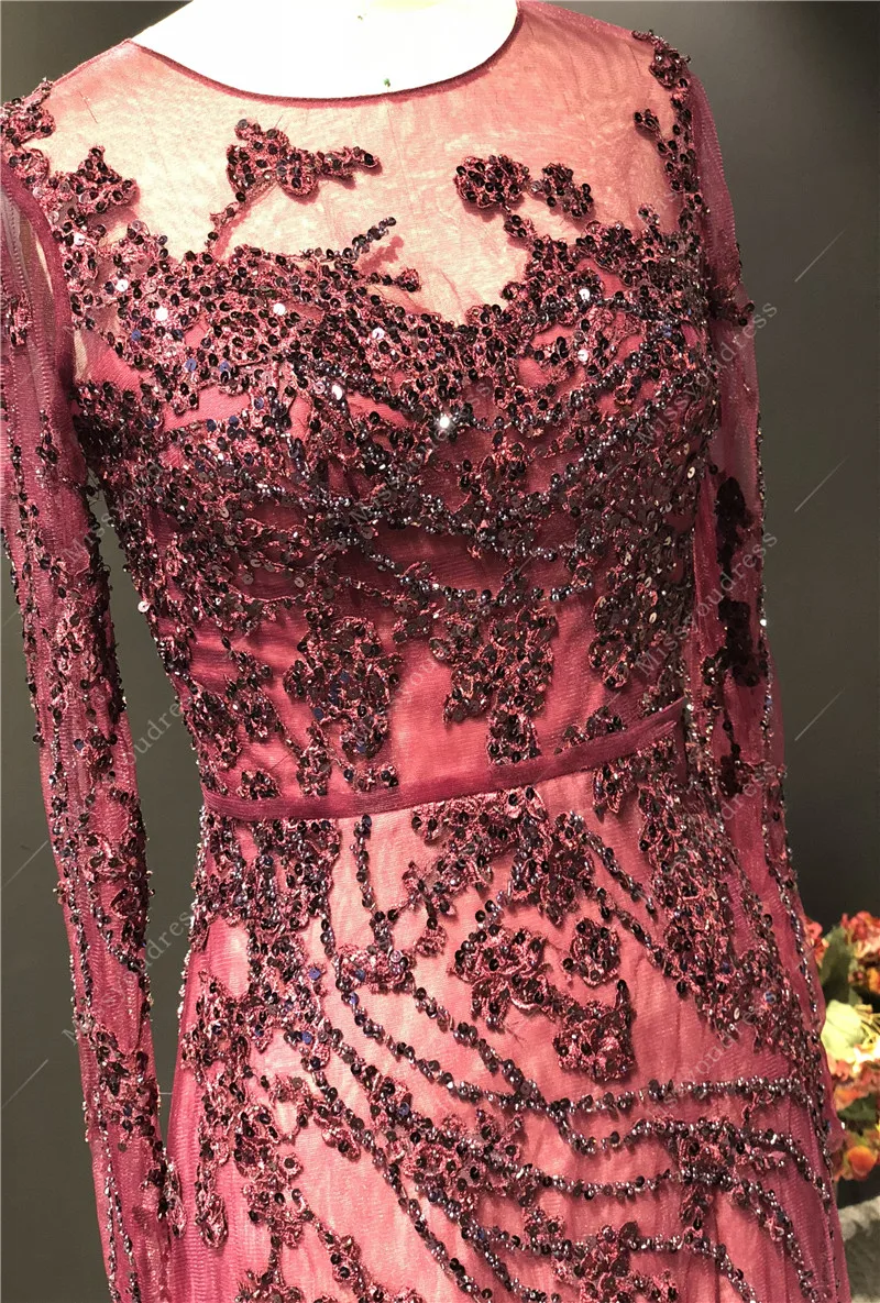 2021 вечерние платья 100% Real Pictures Lace Beads O-neck Straight Long Sleeves Floor-Length Prom Party Bridal Evening Dresses