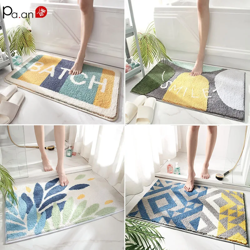 

Bath Mat Home Bedroom Living Room Carpet Bathroom Anti Slip Rug Striped Kitchen Door Absorbent Non-slip Floor Mats New Year2021