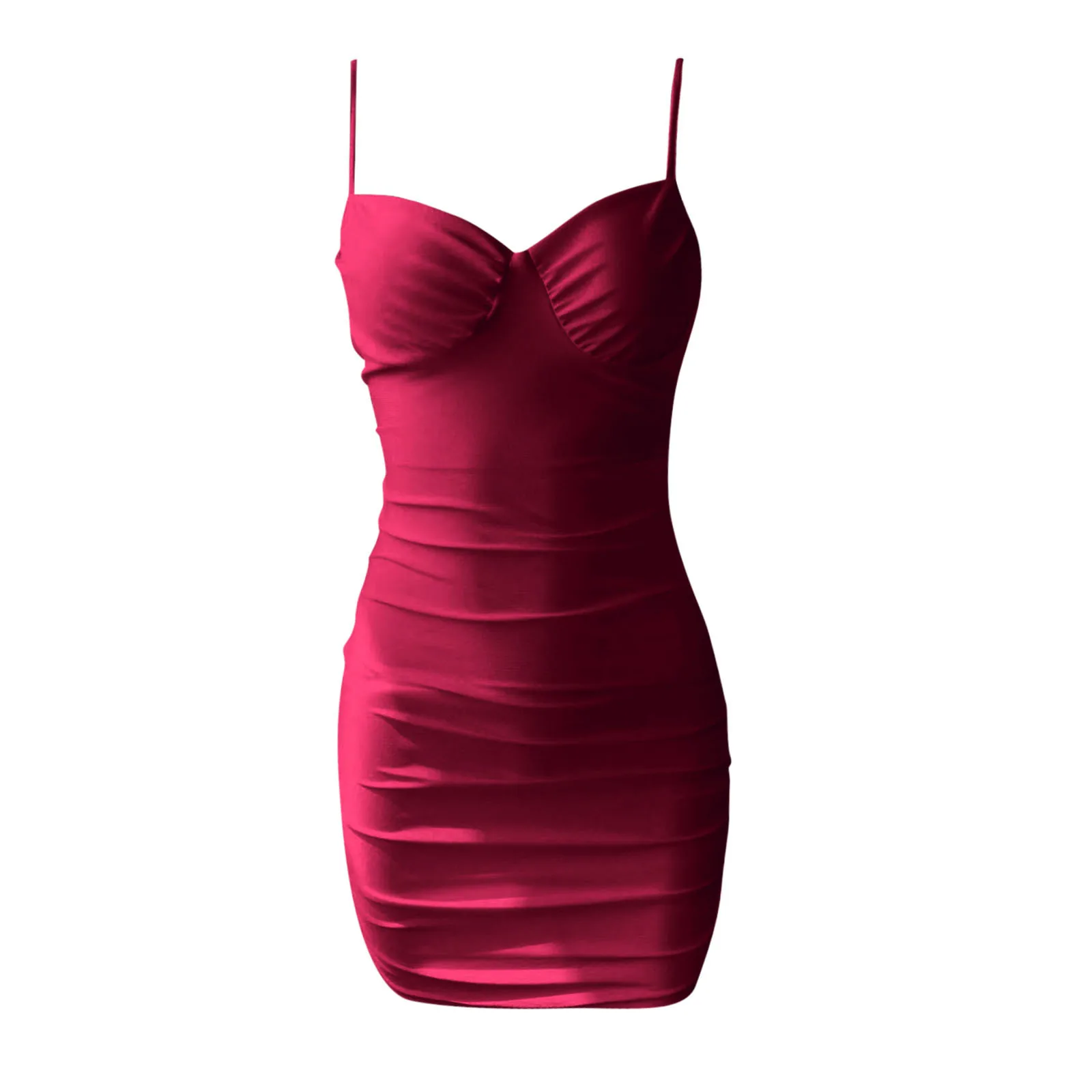 

40# Sexy Satin Bodycon Dress Pleated Wrap Hip Strap Dress Vintage Low Cut Dress Women Slim Solid Color Mini Summer Dress 2021