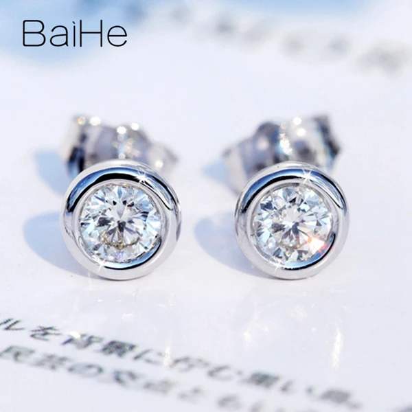 BAIHE Твердые 14 к желтое золото всего 0.20ct H/SI натуральные бриллианты женские Помолвочные мужские Подгонянные алмазные размеры круглые серьги-гвоздики