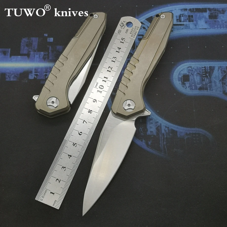TUWO натуральная D2 инструментальная сталь titanium сплав тактический складной нож для отдыха на открытом воздухе многофункциональная складально-мерильная нож