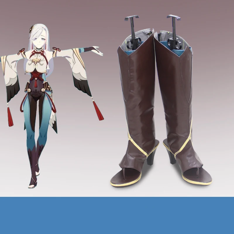 

Обувь для косплея Game Genshin Impact Shenhe, обувь Shen He на Хэллоуин, искусственный парик для косплея, головной убор, серьги, реквизит, изготовление на за...