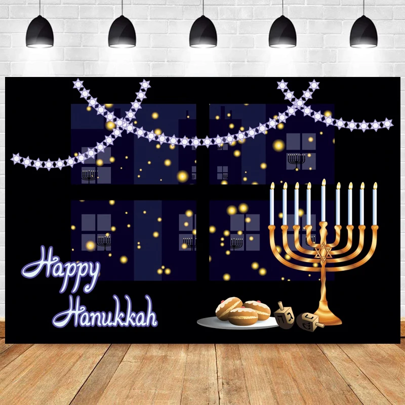 

Candle Hanukkah Jewish Dreidel Photo Backdrop Happy Holiday Party Hashanah Photography Background Menora Decor Chanukah Banner