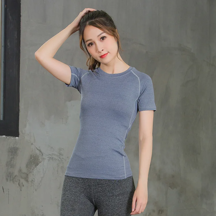 Ladies outdoor PRO fitness exercise fitness training running sweat quick dry yoga short sleeve T-shirt tight stretch clothing