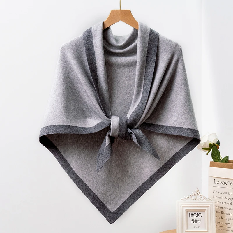 Осенняя вязаная теплая шаль женское пончо большой треугольный шарф для женщин