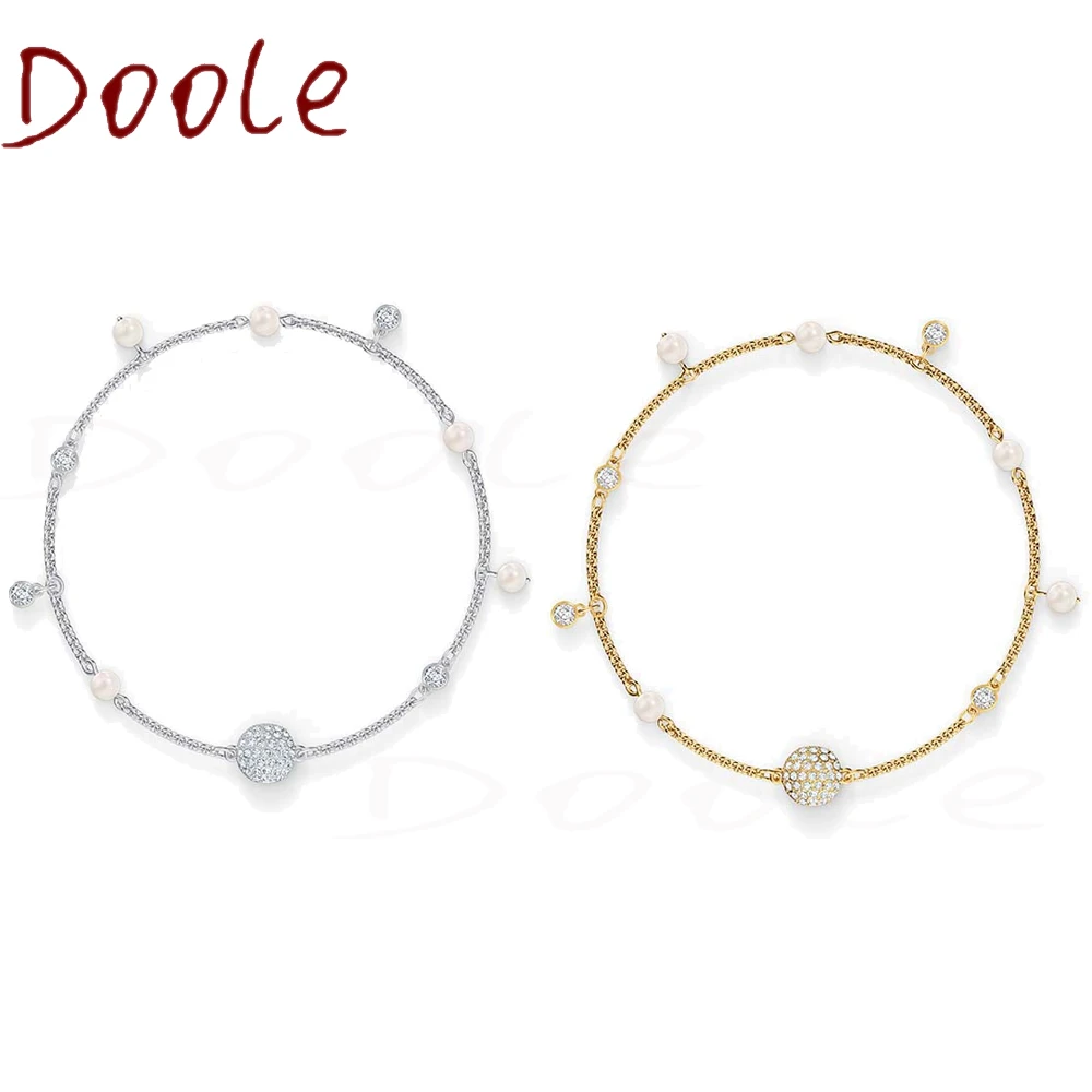 

2021 SWA High Quality Fashion Jewelry French Elegant Pearl Crystal Pendant Invisible Magnetic Clasp Ladies Pearl Bracelet