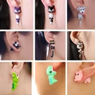 сережки лисички серьги 2021 тренд новинка Милые животные серьги для женщин Творческий Необычные ручной работы Полимерная глина в форме динозавра, собаки или кошки стержня уха вечерние подарки аксессуары